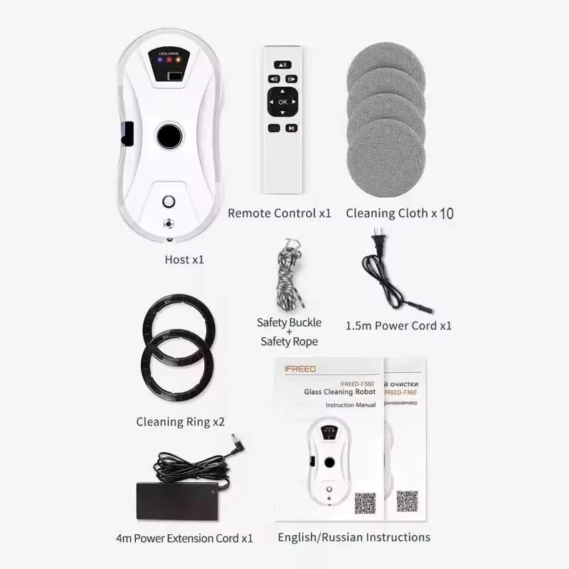 Robot De Nettoyage De Vitres Robot De Nettoyage Par Pulvérisation Automatique 5600Pa Télécommande De Navigation Intelligente Envoie 10 Pièces De Tissu