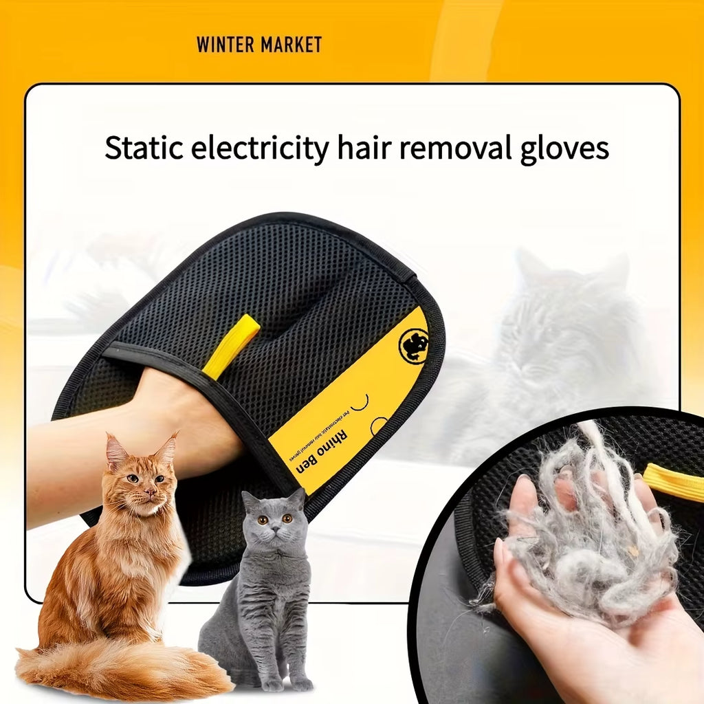 Upgrade Edition Gants D'Épilation Statiques Pour Grands Animaux De Compagnie – Gants De Toilettage Pour Chats En Polypropylène Noir Avec Accents Jaunes